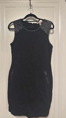 Banana Republic Black Sleeveless Sheath Dress with Quilted Faux Leather Shoulder